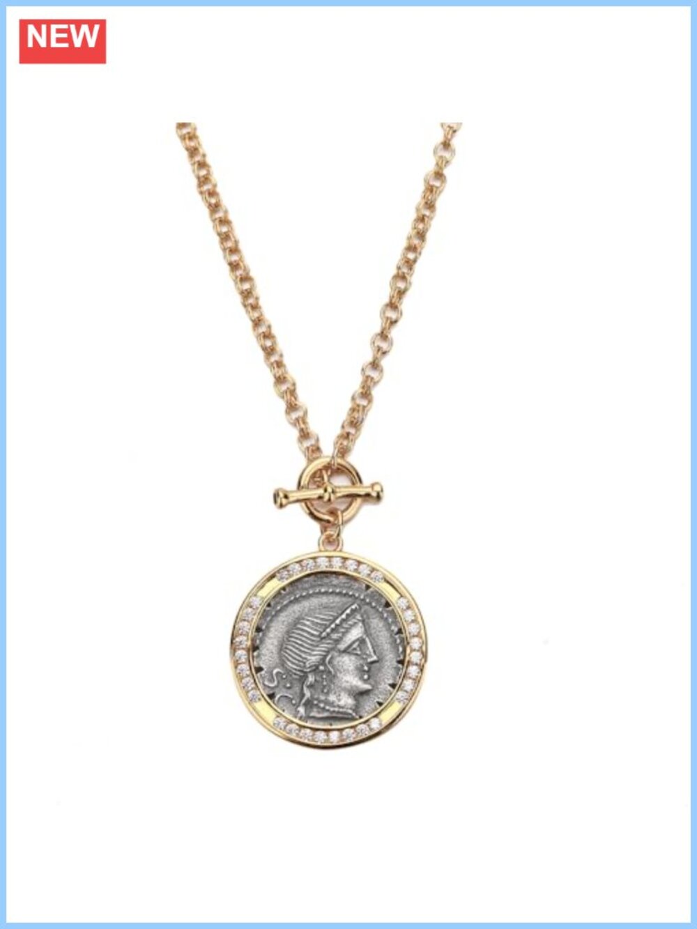 Ancient Roman Victoria 925 Sterling Silver Coin Pendant Necklace 18K Gold Plated